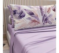 PETTI Artigiani Italiani - Lenzuola in Cotone con Federe in Stampa Digitale, Lenzuolo Una Piazza e Mezza, Completo Letto Fantasia Palma Lilla, 100% Made in Italy
