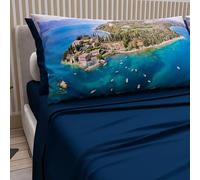 PETTI Artigiani Italiani - Lenzuola in Cotone con Federe in Stampa Digitale, Lenzuolo Una Piazza e Mezza, Completo Letto Fantasia Lago di Garda Blu Notte, 100% Made in Italy