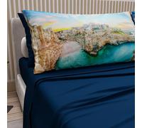 PETTI Artigiani Italiani - Lenzuola in Cotone con Federe in Stampa Digitale, Lenzuolo Una Piazza e Mezza Francese, Completo Letto Fantasia Polignano Blu Notte, 100% Made in Italy