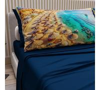 PETTI Artigiani Italiani - Lenzuola in Cotone con Federe in Stampa Digitale, Lenzuolo Una Piazza e Mezza, Completo Letto Fantasia Sharm El Sheikh Blu Notte, 100% Made in Italy