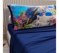 PETTI Artigiani Italiani - Lenzuola in Cotone con Federe in Stampa Digitale, Lenzuolo Una Piazza e Mezza Francese, Completo Letto Fantasia Santorini Blu Eletrico, 100% Made in Italy