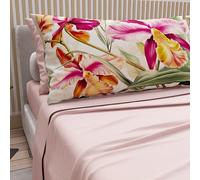 PETTI Artigiani Italiani - Lenzuola in Cotone con Federe in Stampa Digitale, Lenzuolo Una Piazza e Mezza Francese, Completo Letto Fantasia Floreale 36 Cipria, 100% Made in Italy