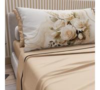 PETTI Artigiani Italiani - Lenzuola in Cotone con Federe in Stampa Digitale, Lenzuolo Una Piazza e Mezza Francese, Completo Letto Fantasia Floreale Panna Beige, 100% Made in Italy