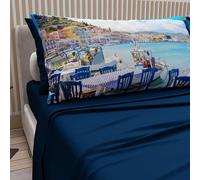 PETTI Artigiani Italiani - Lenzuola in Cotone con Federe in Stampa Digitale, Lenzuolo Una Piazza e Mezza, Completo Letto Fantasia Grecia Blu Notte, 100% Made in Italy