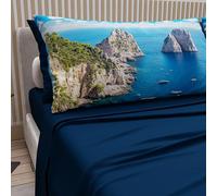 PETTI Artigiani Italiani - Lenzuola in Cotone con Federe in Stampa Digitale, Lenzuolo Una Piazza e Mezza Francese, Completo Letto Fantasia Capri Blu Notte, 100% Made in Italy