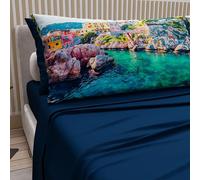 PETTI Artigiani Italiani - Lenzuola in Cotone con Federe in Stampa Digitale, Lenzuolo Una Piazza e Mezza Francese, Completo Letto Fantasia Sicilia Blu Notte, 100% Made in Italy