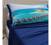 PETTI Artigiani Italiani - Lenzuola in Cotone con Federe in Stampa Digitale, Lenzuolo Una Piazza e Mezza, Completo Letto Fantasia Maldive Blu Elettrico, 100% Made in Italy