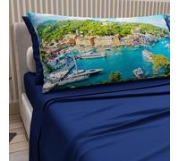 PETTI Artigiani Italiani - Lenzuola in Cotone con Federe in Stampa Digitale, Lenzuolo Una Piazza e Mezza Francese, Completo Letto Fantasia Portofino Blu Elettrico, 100% Made in Italy