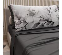 PETTI Artigiani Italiani - Lenzuola in Cotone con Federe in Stampa Digitale, Lenzuolo Una Piazza e Mezza Francese, Completo Letto Fantasia Floreale 38 Grigio Scuro, 100% Made in Italy