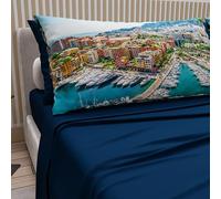PETTI Artigiani Italiani - Lenzuola in Cotone con Federe in Stampa Digitale, Lenzuolo Una Piazza e Mezza, Completo Letto Fantasia Monaco Blu Notte, 100% Made in Italy