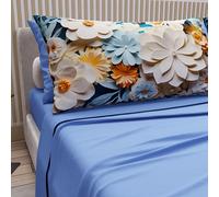 PETTI Artigiani Italiani - Lenzuola in Cotone con Federe in Stampa Digitale, Matrimoniale Maxi, Completo Lenzuolo Sopra e Sotto con Angoli, Floreale 05 5 Azzurro, 100% Made in Italy