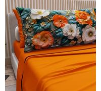 PETTI Artigiani Italiani - Lenzuola in Cotone con Federe in Stampa Digitale, Matrimoniale Maxi, Completo Lenzuolo Sopra e Sotto con Angoli, Floreale 05 18 Arancione, 100% Made in Italy