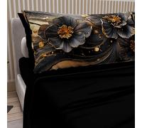 PETTI Artigiani Italiani - Lenzuola in Cotone con Federe in Stampa Digitale, Matrimoniale Maxi, Completo Lenzuolo Sopra e Sotto con Angoli, Floreale 06 22 Nero, 100% Made in Italy