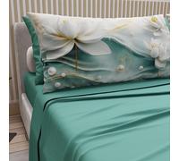 PETTI Artigiani Italiani - Lenzuola in Cotone con Federe in Stampa Digitale, Matrimoniale Maxi, Completo Lenzuolo Sopra e Sotto con Angoli, Floreale 06 14 Ottanio, 100% Made in Italy