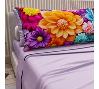 PETTI Artigiani Italiani - Lenzuola in Cotone con Federe in Stampa Digitale, Matrimoniale Maxi, Completo Lenzuolo Sopra e Sotto con Angoli, Floreale 05 12 Lilla, 100% Made in Italy