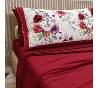 PETTI Artigiani Italiani - Lenzuola in Cotone con Federe in Stampa Digitale, Per Letto Singolo, Completo Lenzuolo Sopra e Sotto con Angoli, Bordeaux, 100% Made in Italy