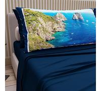 PETTI Artigiani Italiani - Lenzuola in Cotone con Federe in Stampa Digitale, Per Letto Una Piazza e Mezza, Completo Lenzuolo Sopra e Sotto con Angoli, Blu Notte, 100% Made in Italy