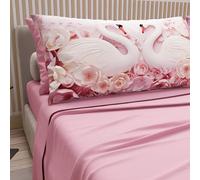 PETTI Artigiani Italiani - Lenzuola in Cotone con Federe in Stampa Digitale, Una Piazza e Mezza Francese, Completo Lenzuolo Sopra e Sotto con Angoli, Cigni Rosa, 100% Made in Italy