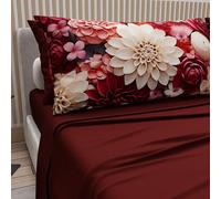 PETTI Artigiani Italiani - Lenzuola in Cotone con Federe in Stampa Digitale, Una Piazza e Mezza Francese, Completo Lenzuolo Sopra e Sotto con Angoli, Floreale 05 24 Bordeaux, 100% Made in Italy