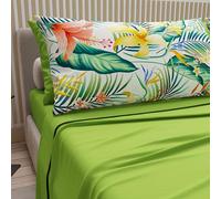 PETTI Artigiani Italiani - Lenzuola in Cotone con Federe in Stampa Digitale, Una Piazza e Mezza Francese, Completo Lenzuolo Sopra e Sotto con Angoli, Havana Verde, 100% Made in Italy