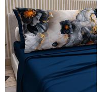 PETTI Artigiani Italiani - Lenzuola in Cotone con Federe in Stampa Digitale, Una Piazza e Mezza Francese, Completo Lenzuolo Sopra e Sotto con Angoli, Floreale 06 18 Blu Notte, 100% Made in Italy