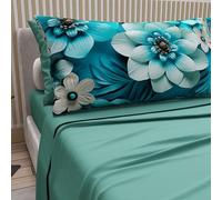 PETTI Artigiani Italiani - Lenzuola in Cotone con Federe in Stampa Digitale, Una Piazza e Mezza Francese, Completo Lenzuolo Sopra e Sotto con Angoli, Floreale 05 21 Ottanio, 100% Made in Italy