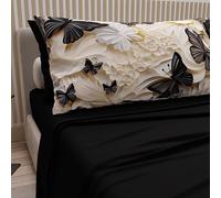 PETTI Artigiani Italiani - Lenzuola in Cotone con Federe in Stampa Digitale, Una Piazza e Mezza Francese, Completo Lenzuolo Sopra e Sotto con Angoli, Mariposa 05 Nero, 100% Made in Italy