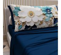 PETTI Artigiani Italiani - Lenzuola in Cotone con Federe in Stampa Digitale, Una Piazza e Mezza Francese, Completo Lenzuolo Sopra e Sotto con Angoli, Floreale 05 19 Blu Notte, 100% Made in Italy