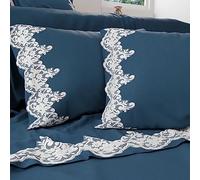 PETTI Artigiani Italiani - Lenzuola Percalle, Lenzuola Matrimoniali con Merletto, Lenzuola Cotone Percalle, Completo Letto Matrimoniale, Lenzuola con Pizzo Blumarino 100% Made in Italy