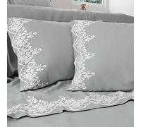 PETTI Artigiani Italiani - Lenzuola Matrimoniali con Merletto, Completo Letto Matrimoniale, Lenzuola Cotone Percalle con Pizzo Grigio 100% Made in Italy