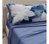 PETTI Artigiani Italiani - Lenzuola Matrimoniali Cotone con Federe in Stampa Digitale, Lenzuolo Completo Letto Matrimoniale Maxi Fantasia Floreale 108 Indaco, 100% Made in Italy