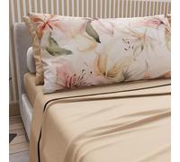 PETTI Artigiani Italiani - Lenzuola Matrimoniali Cotone con Federe in Stampa Digitale, Lenzuolo Completo Letto Matrimoniale Fantasia Floreale 3 Beige, 100% Made in Italy