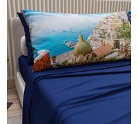 PETTI Artigiani Italiani - Lenzuola Matrimoniali Cotone con Federe in Stampa Digitale, Lenzuolo Completo Letto Matrimoniale Fantasia Positano Blu Elettrico, 100% Made in Italy