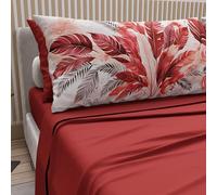 PETTI Artigiani Italiani - Lenzuola Matrimoniali Cotone con Federe in Stampa Digitale, Lenzuolo Completo Letto Matrimoniale Maxi Fantasia Palma Rosso, 100% Made in Italy