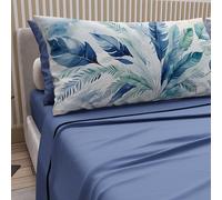 PETTI Artigiani Italiani - Lenzuola Matrimoniali Cotone con Federe in Stampa Digitale, Lenzuolo Completo Letto Matrimoniale Fantasia Palma Blu, 100% Made in Italy