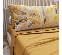 PETTI Artigiani Italiani - Lenzuola Matrimoniali Cotone con Federe in Stampa Digitale, Lenzuolo Completo Letto Matrimoniale Fantasia Palma Giallo, 100% Made in Italy