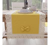 PETTI Artigiani Italiani - Runner Tavola, Runner da Tavolo Cucina, Tovaglie Runner Elegante in Tinta Unita con Balza in Pizzo Sangallo e Fiocchi, Runner in Cotone, Runner 40x140 cm, 100% Made in Italy