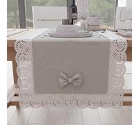 PETTI Artigiani Italiani - Runner Tavola, Runner da Tavolo Cucina, Tovaglie Runner Elegante in Tinta Unita con Balza in Pizzo Sangallo e Fiocchi, Runner in Cotone, Runner 40x140 cm, 100% Made in Italy