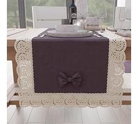 PETTI Artigiani Italiani - Runner Tavola, Runner da Tavolo Cucina, Tovaglie Runner Elegante in Tinta Unita con Balza in Pizzo Sangallo e Fiocchi, Runner in Cotone, Runner 40x140 cm, 100% Made in Italy