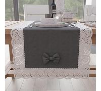 PETTI Artigiani Italiani - Runner Tavola, Runner da Tavolo Cucina, Tovaglie Runner Elegante in Tinta Unita con Balza in Pizzo Sangallo e Fiocchi, Runner in Cotone, Runner 40x140 cm, 100% Made in Italy