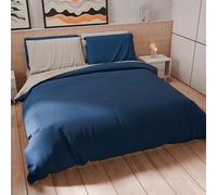 PETTI Artigiani Italiani - Set Copripiumino Matrimoniale 220x200 cm (2 Federe 80x80 cm Incluse), Parure Copripiumino Morbida Microfibra Tinta Unita Grigio Chiaro - Blu Notte