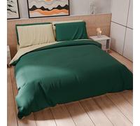 PETTI Artigiani Italiani - Set Copripiumino Matrimoniale 240x220 cm (2 Federe 50x80 cm Incluse), Parure Copripiumino Morbida Microfibra Tinta Unita Tortora - Verde Smeraldo