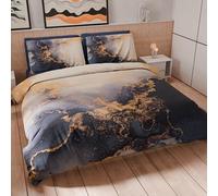 PETTI Artigiani Italiani - Set Copripiumino Matrimoniale 240x220 cm (2 Federe 50x80 cm Incluse), Parure Copripiumino Microfibra con Stampa Digitale Effetto Marmo Blu Scuro - Made in Italy