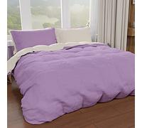 PETTI Artigiani Italiani - Set Copripiumino Matrimoniale 250x200 cm (2 Federe 50x80 cm Incluse), Parure Copripiumino Morbida Microfibra Tinta Unita Lilla - Panna