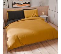 PETTI Artigiani Italiani - Set Copripiumino Matrimoniale 250x200 cm (2 Federe 50x80 cm Incluse), Parure Copripiumino Morbida Microfibra Tinta Unita Giallo Ocra - Nero