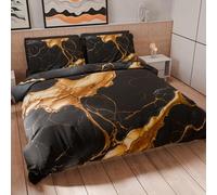 PETTI Artigiani Italiani - Set Copripiumino Matrimoniale 250x200 cm (2 Federe 50x80 cm Incluse), Parure Copripiumino Morbida Microfibra con Stampa Digitale Effetto Marmo Nero e Oro - Made in Italy