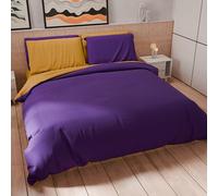PETTI Artigiani Italiani - Set Copripiumino Matrimoniale 250x200 cm (2 Federe 50x80 cm Incluse), Parure Copripiumino Morbida Microfibra Tinta Unita Viola - Giallo Ocra