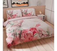 PETTI Artigiani Italiani - Set Copripiumino Matrimoniale 250x200 cm (2 Federe 50x80 cm Incluse), Parure Copripiumino Morbida Microfibra con Stampa Digitale - Made in Italy - Roses Butterfly