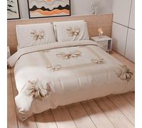 PETTI Artigiani Italiani - Set Copripiumino Matrimoniale Maxi 240x220 cm (2 Federe 80x80 cm Incluse), Parure Copripiumino Microfibra con Stampa Digitale Fiocco Beige - Made in Italy