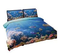 PETTI Artigiani Italiani - Set Copripiumino Matrimoniale Maxi 260x220 cm (2 Federe 75x50 cm Incluse), Parure Copripiumino Microfibra con Stampa Digitale Acquario - Made in Italy